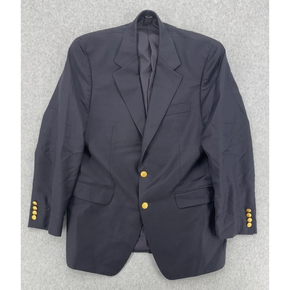 Lauren‎ Ralph Lauren Wool Blazer 40R Navy Gold Button Sport Coat Woolmark